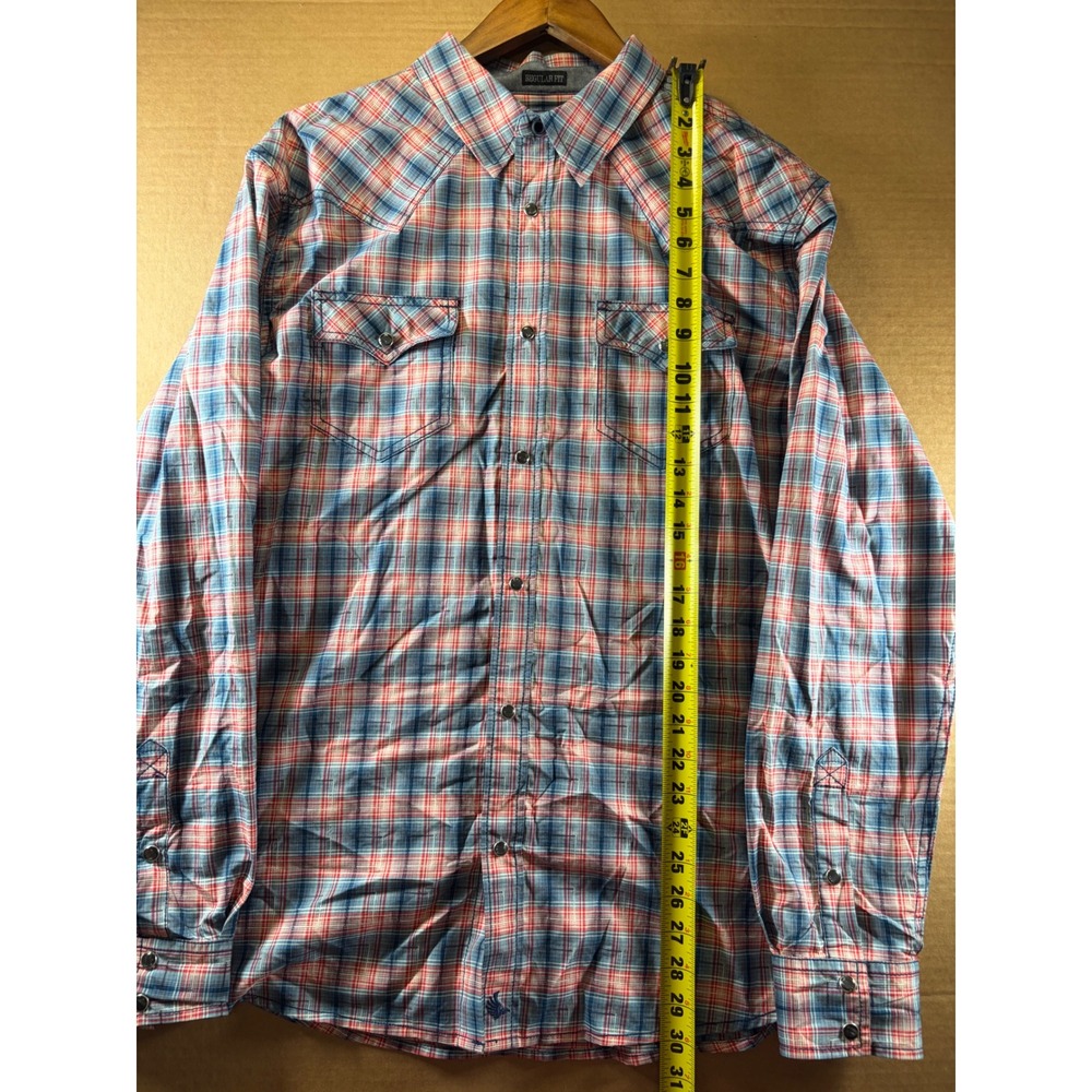 Cody James Western Shirt Mens Large Blue Red Plaid Snap Front Regular Fit Yoke - Picture 4 of 7